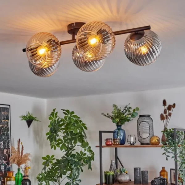 hofstein Gastor Plafonnier, Boule lumineuse Ambre, Clair, Fumé, 5 lumières* Lampes Modernes