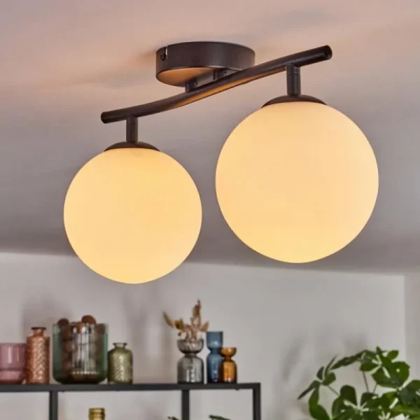 hofstein Gastor Plafonnier, Boule lumineuse Blanc, 2 lumières* Lampes En Verre