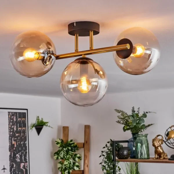 hofstein Gastor Plafonnier, Boule lumineuse 42 cm Or, Noir, 3 lumières* Lampes En Verre