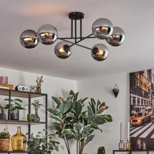 hofstein Gastor Plafonnier, Boule lumineuse 15 cm Chrome, Fumé, 6 lumières* Lampes Modernes