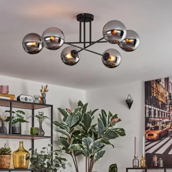 hofstein Gastor Plafonnier, Boule lumineuse 15 cm Chrome, Fumé, 6 lumières* Lampes Modernes