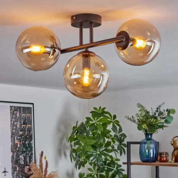 hofstein Gastor Plafonnier, Boule lumineuse Ambre, 3 lumières* Lampes En Verre