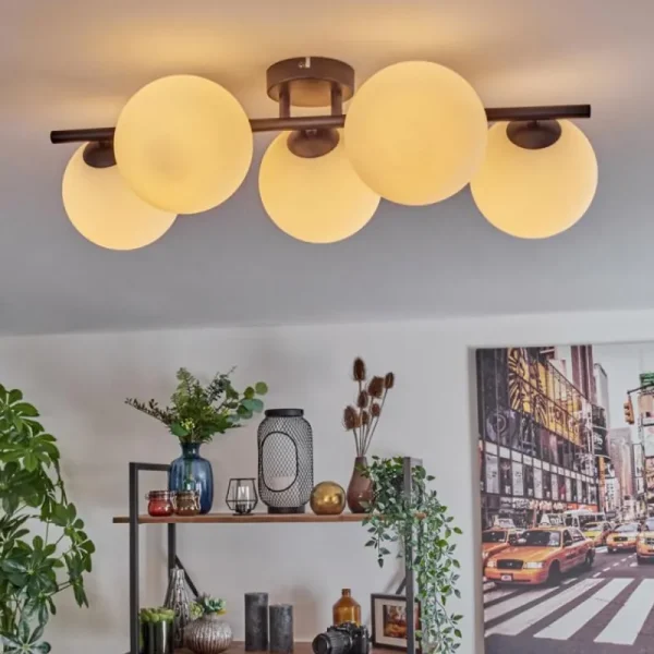 hofstein Gastor Plafonnier, Boule lumineuse Blanc, 5 lumières* Lampes En Verre