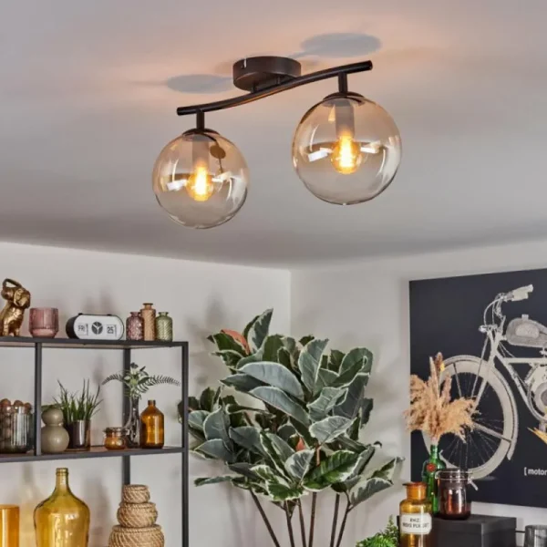 hofstein Gastor Plafonnier, Boule lumineuse Ambre, Clair, 2 lumières* Lampes En Verre