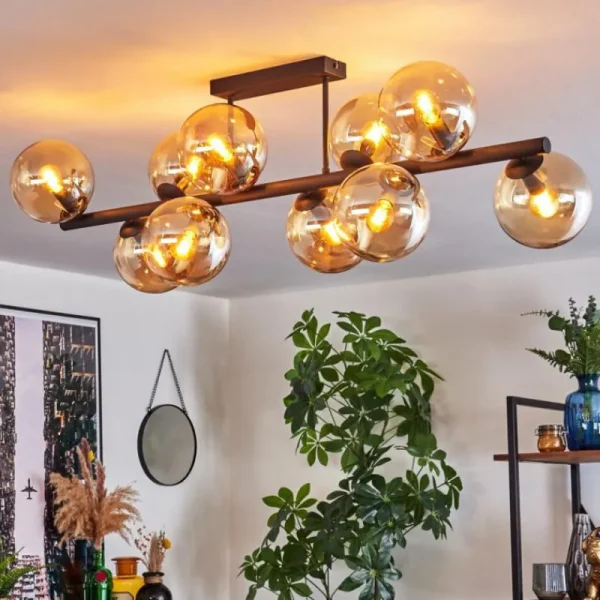 hofstein Gastor Plafonnier, Boule lumineuse Ambre, 10 lumières* Lampes En Verre