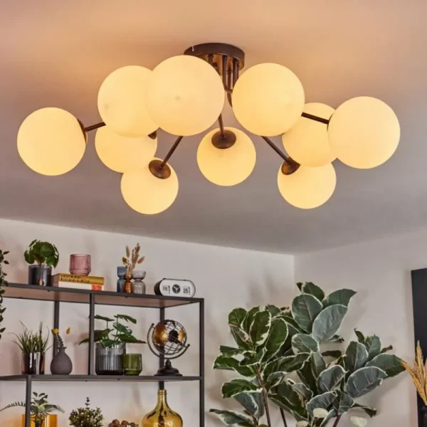 hofstein Gastor Plafonnier, Boule lumineuse 83 cm Blanc, 10 lumières* Lampes En Verre