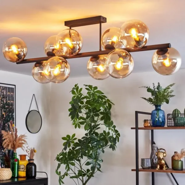 hofstein Gastor Plafonnier, Boule lumineuse Ambre, Clair, 10 lumières* Lampes En Verre