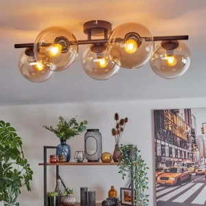 hofstein Gastor Plafonnier, Boule lumineuse Ambre, Clair, 5 lumières* Lampes En Verre