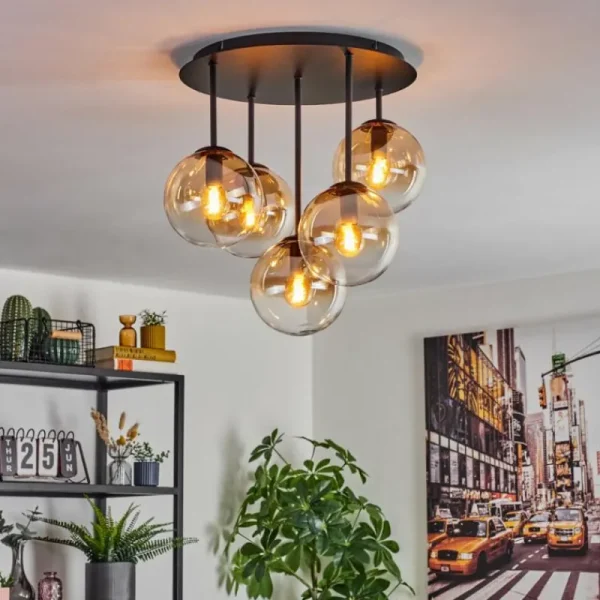 hofstein Gastor Plafonnier, Boule lumineuse 45 cm Ambre, Clair, 5 lumières* Lampes En Verre