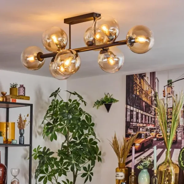 hofstein Gastor Plafonnier, Boule lumineuse Ambre, Clair, 8 lumières* Lampes En Verre