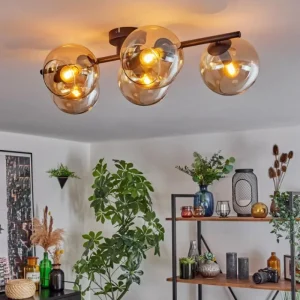 hofstein Gastor Plafonnier, Boule lumineuse Ambre, 5 lumières* Lampes En Verre
