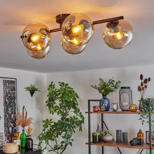 hofstein Gastor Plafonnier, Boule lumineuse Ambre, 5 lumières* Lampes En Verre