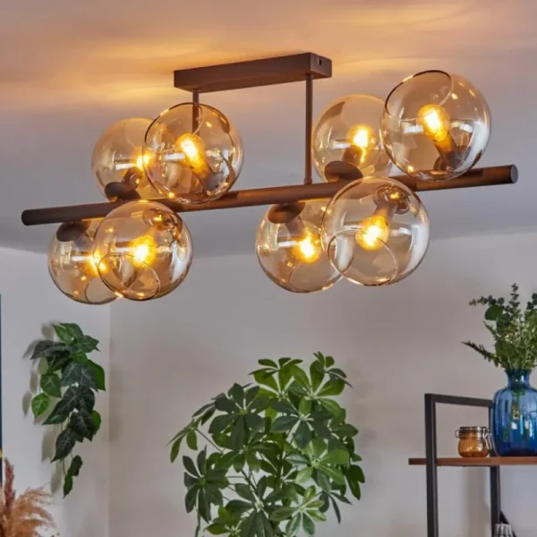 hofstein Gastor Plafonnier, Boule lumineuse Ambre, 8 lumières* Lampes En Verre