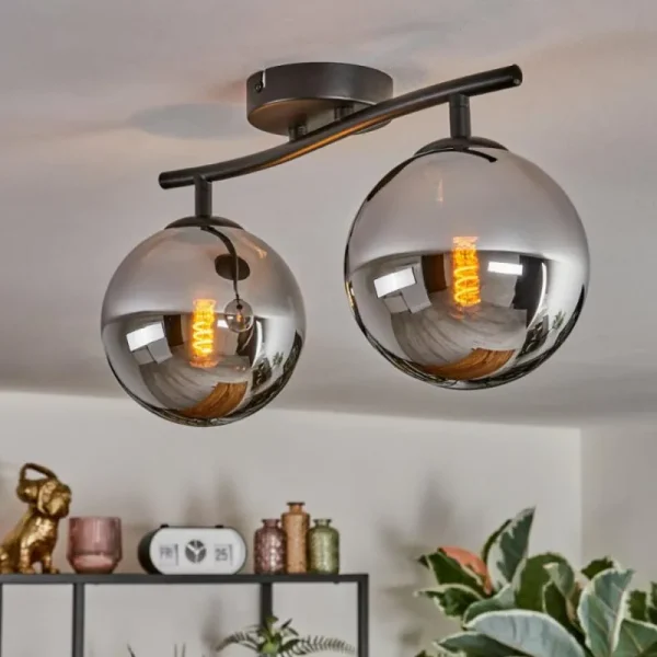 hofstein Gastor Plafonnier, Boule lumineuse Chrome, Fumé, 2 lumières* Lampes Modernes