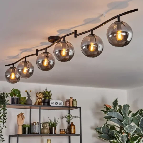 hofstein Gastor Plafonnier, Boule lumineuse Chrome, Fumé, 6 lumières* Lampes Modernes