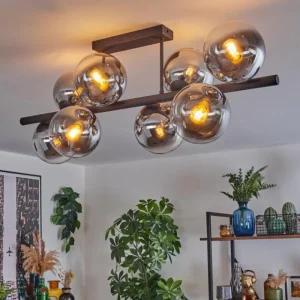 hofstein Gastor Plafonnier, Boule lumineuse Chrome, Clair, Fumé, 8 lumières* Lampes Modernes
