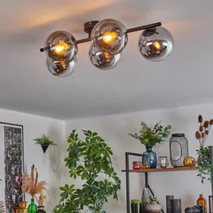 hofstein Gastor Plafonnier, Boule lumineuse Chrome, Clair, Fumé, 5 lumières* Lampes Modernes