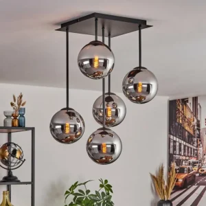 hofstein Gastor Plafonnier, Boule lumineuse Chrome, Fumé, 5 lumières* Lampes Modernes