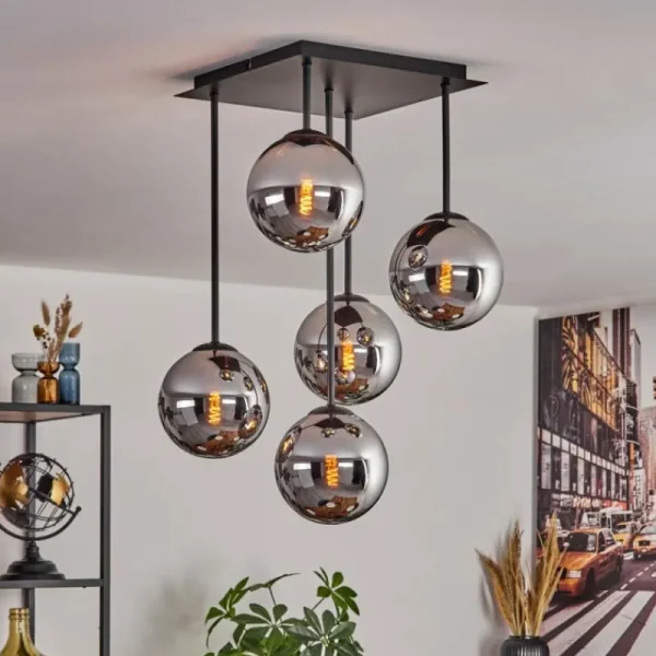 hofstein Gastor Plafonnier, Boule lumineuse Chrome, Fumé, 5 lumières* Lampes Modernes