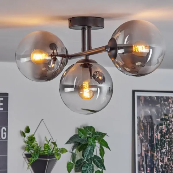 hofstein Gastor Plafonnier, Boule lumineuse Clair, Fumé, 3 lumières* Lampes Modernes