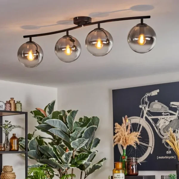 hofstein Gastor Plafonnier, Boule lumineuse Clair, Fumé, 4 lumières* Lampes Modernes