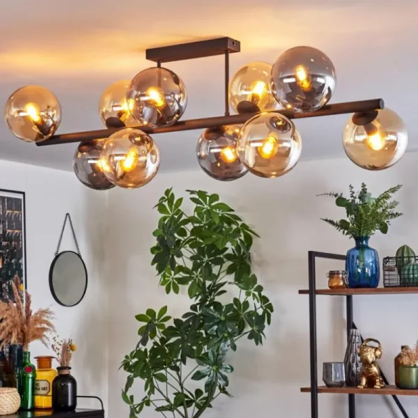 hofstein Gastor Plafonnier, Boule lumineuse Ambre, Fumé, 10 lumières* Lampes Modernes