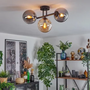 hofstein Gastor Plafonnier, Boule lumineuse Ambre, Fumé, 3 lumières* Lampes Modernes