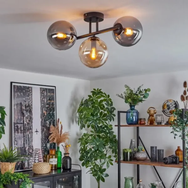 hofstein Gastor Plafonnier, Boule lumineuse Ambre, Fumé, 3 lumières* Lampes Modernes