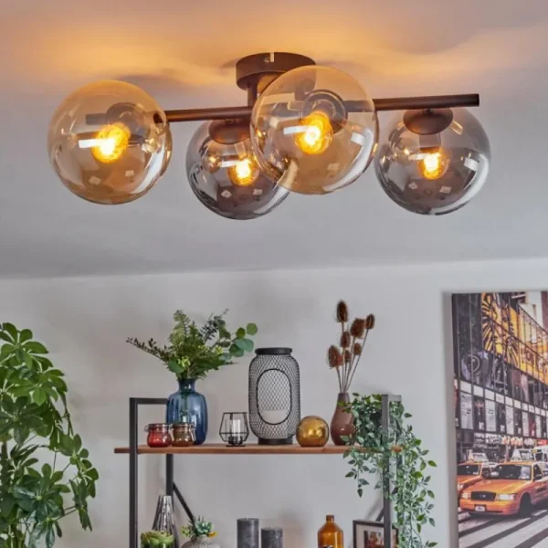 hofstein Gastor Plafonnier, Boule lumineuse Ambre, Fumé, 4 lumières* Lampes Modernes