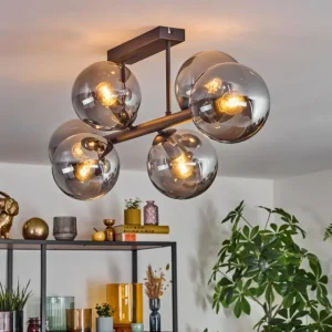 hofstein Gastor Plafonnier, Boule lumineuse Fumé, 6 lumières* Lampes Modernes