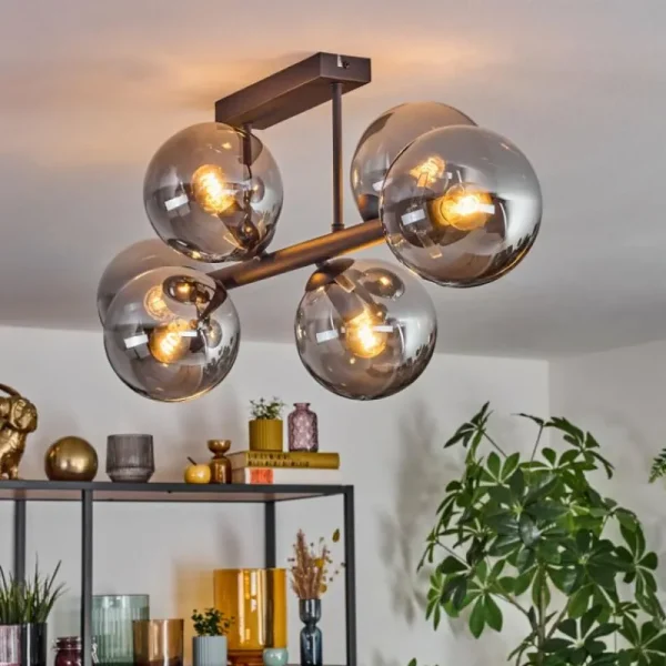 hofstein Gastor Plafonnier, Boule lumineuse Fumé, 6 lumières* Lampes Modernes