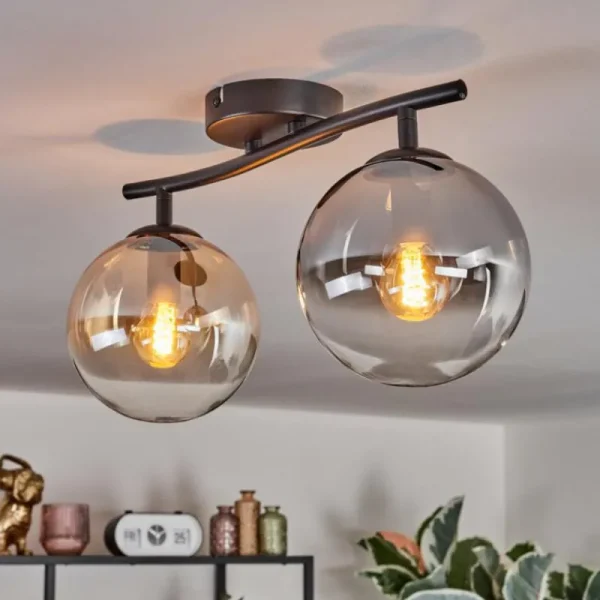 hofstein Gastor Plafonnier, Boule lumineuse Ambre, Clair, Fumé, 2 lumières* Lampes Modernes