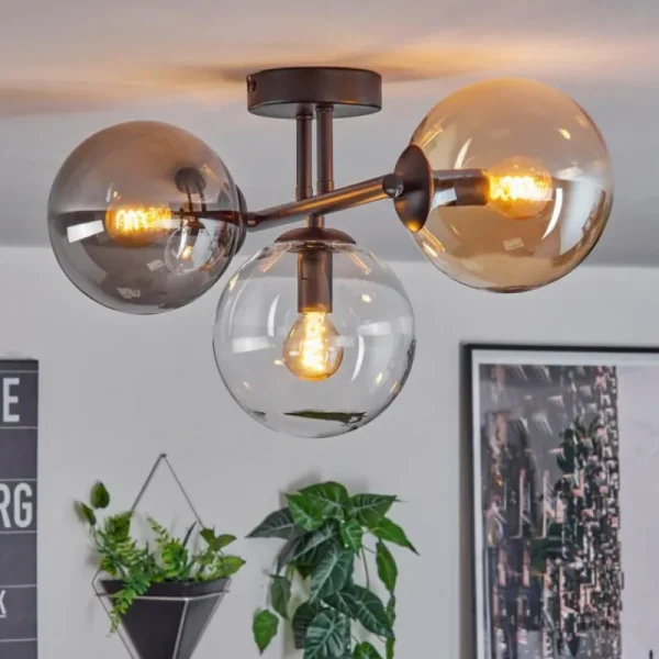 hofstein Gastor Plafonnier, Boule lumineuse Ambre, Clair, Fumé, 3 lumières* Lampes Modernes
