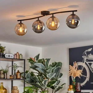 hofstein Gastor Plafonnier, Boule lumineuse Ambre, Fumé, 4 lumières* Lampes Modernes