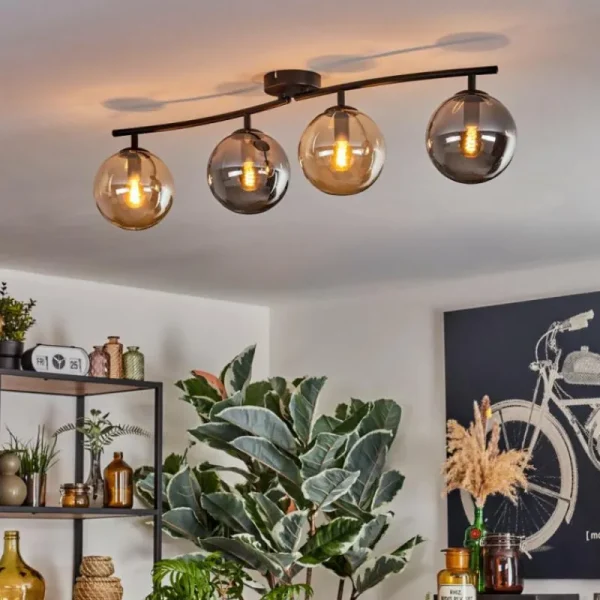 hofstein Gastor Plafonnier, Boule lumineuse Ambre, Fumé, 4 lumières* Lampes Modernes