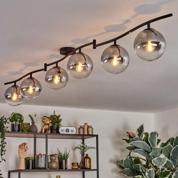 hofstein Gastor Plafonnier, Boule lumineuse Chrome, Clair, Fumé, 6 lumières* Lampes Modernes