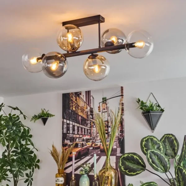 hofstein Gastor Plafonnier, Boule lumineuse Ambre, Clair, Fumé, 6 lumières* Lampes Modernes