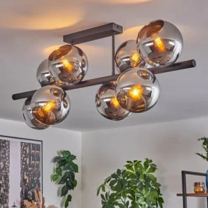 hofstein Gastor Plafonnier, Boule lumineuse Chrome, Fumé, 8 lumières* Lampes Modernes