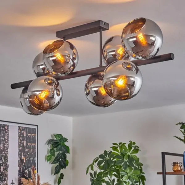hofstein Gastor Plafonnier, Boule lumineuse Chrome, Fumé, 8 lumières* Lampes Modernes