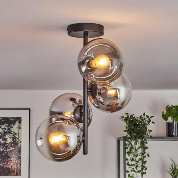 hofstein Gastor Plafonnier, Boule lumineuse Chrome, Clair, Fumé, 4 lumières* Lampes Modernes