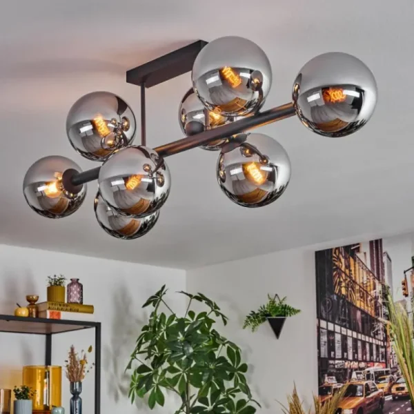 hofstein Gastor Plafonnier, Boule lumineuse Chrome, Fumé, 8 lumières* Lampes Modernes