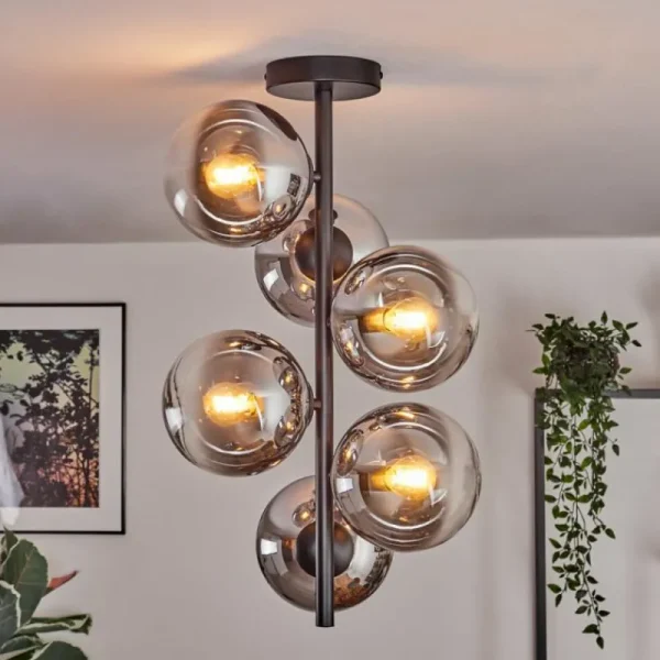 hofstein Gastor Plafonnier, Boule lumineuse Chrome, Fumé, 6 lumières* Lampes Modernes