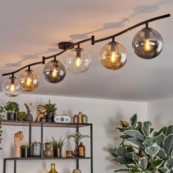 hofstein Gastor Plafonnier, Boule lumineuse Ambre, Clair, Fumé, 6 lumières* Lampes Modernes