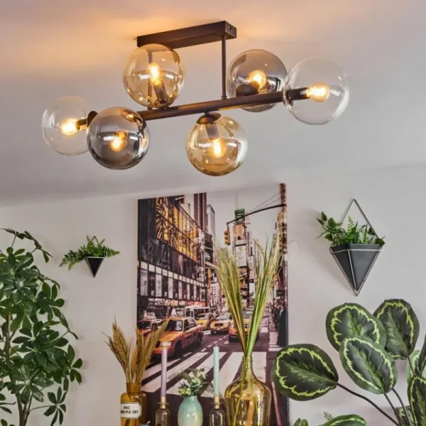 hofstein Gastor Plafonnier, Boule lumineuse Ambre, Clair, Fumé, 6 lumières* Lampes Modernes