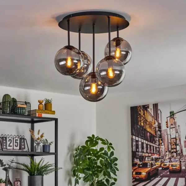 hofstein Gastor Plafonnier, Boule lumineuse 45 cm Fumé, 5 lumières* Lampes Modernes