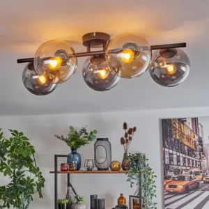 hofstein Gastor Plafonnier, Boule lumineuse Ambre, Fumé, 5 lumières* Lampes Modernes