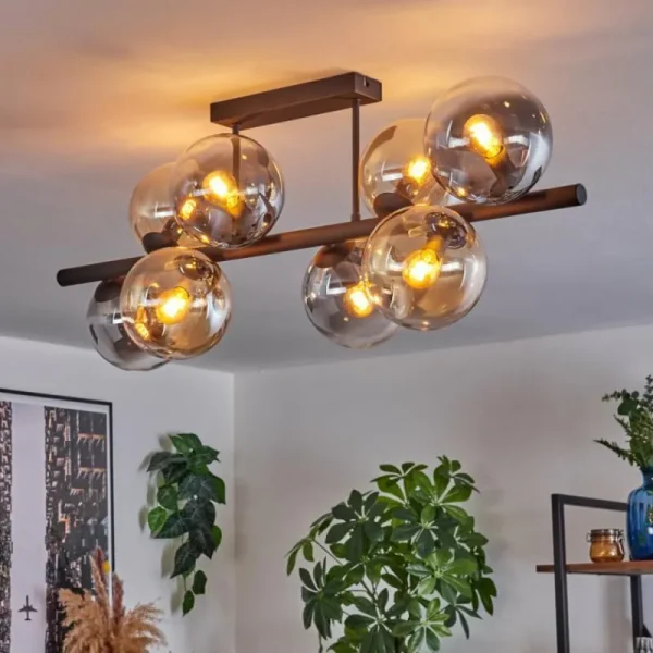 hofstein Gastor Plafonnier, Boule lumineuse Ambre, Clair, Fumé, 8 lumières* Lampes Modernes