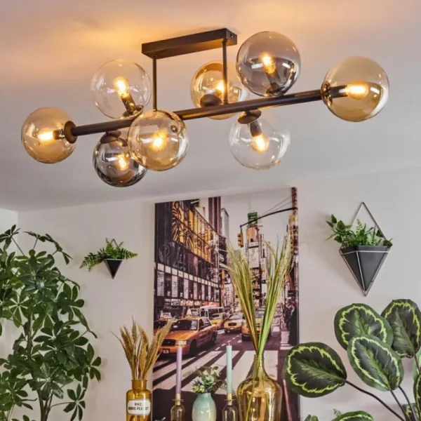 hofstein Gastor Plafonnier, Boule lumineuse Ambre, Clair, Fumé, 8 lumières* Lampes Modernes