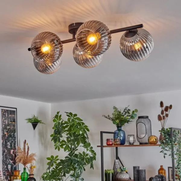 hofstein Gastor Plafonnier, Boule lumineuse Clair, Fumé, 5 lumières* Lampes Modernes