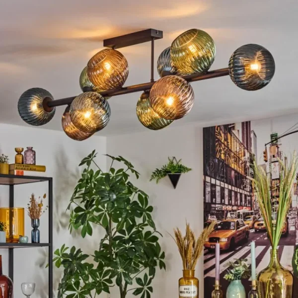hofstein Gastor Plafonnier, Boule lumineuse Bleu, Vert, Cuivré, 10 lumières* Lampes Modernes
